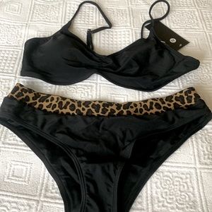 NWT. Black & Leopard 2 piece bathing suit.